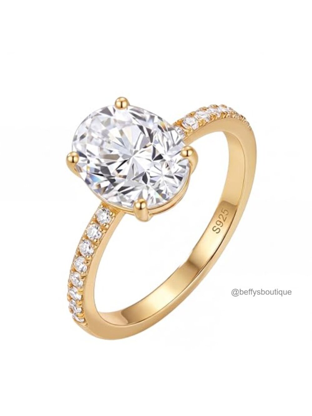 14K Gold Plated 925 Sterling Silver Oval Engagement Ring Size 6 Gift